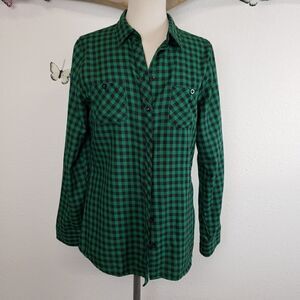 COPY - Hot Topic black and green checked plaid poly cotton blend